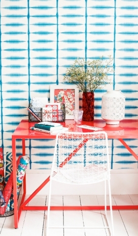 Self adhesive vinyl temporary removable wallpaper, wall decal - Blue line pattern  - 038