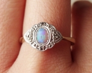 Art Deco Fiery Opal, Diamond and 9k Gold Engagement Ring Approx Size US 7.25 / 7.5