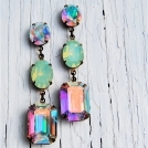 Aurora Borealis, Pacific Opal Vintage Swarovski Earrings, Nautical Earrings, Rhinestone Earrings - Mashugana