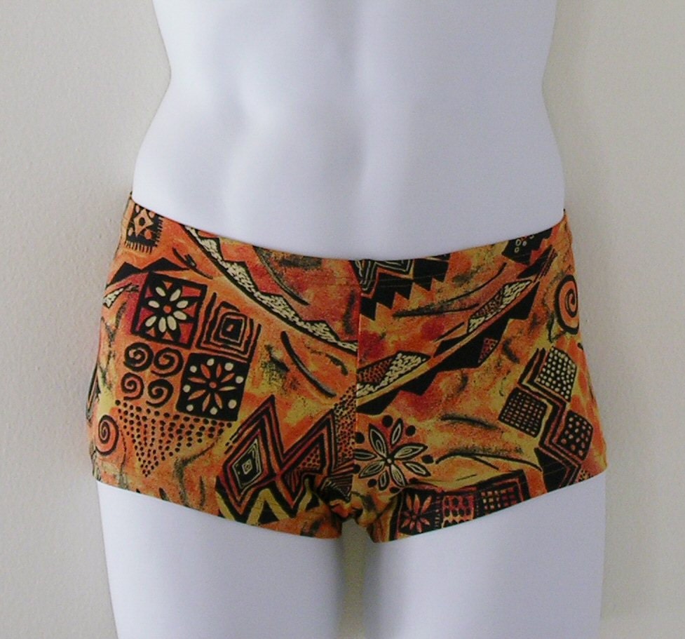 Mens Low Rise Square Cut Swimsuit in Gold Chagall Print in