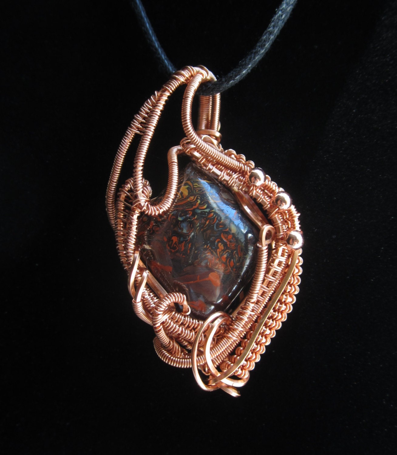 Wire Wrapped Australian Boulder Opal in Healing Copper