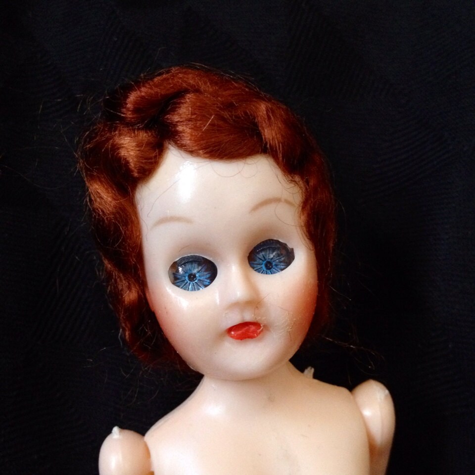 VINTAGE HALF DOLL 1960s Redhead Sleepy Eyes