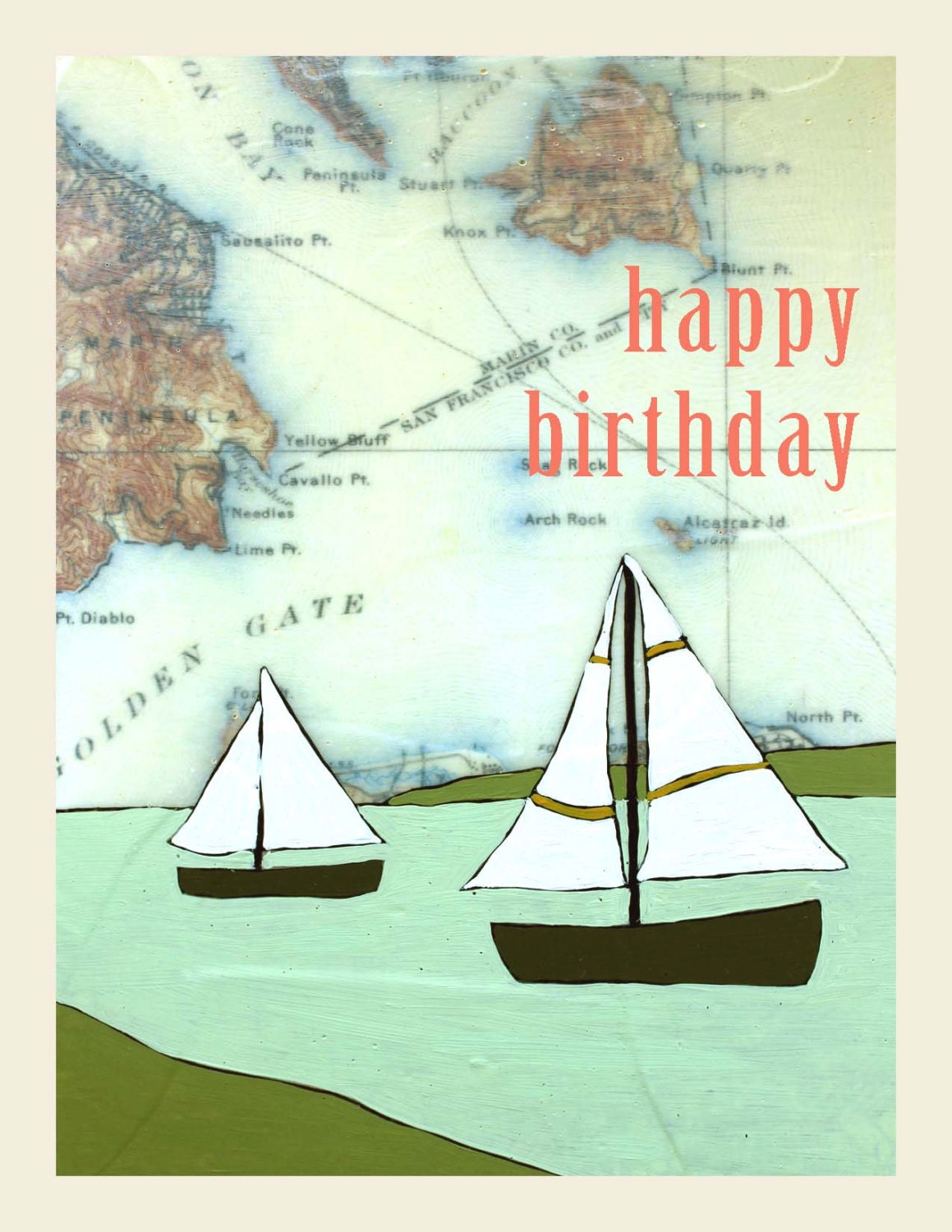 Happy Birthday Boats Map Notecard // Single Notecard