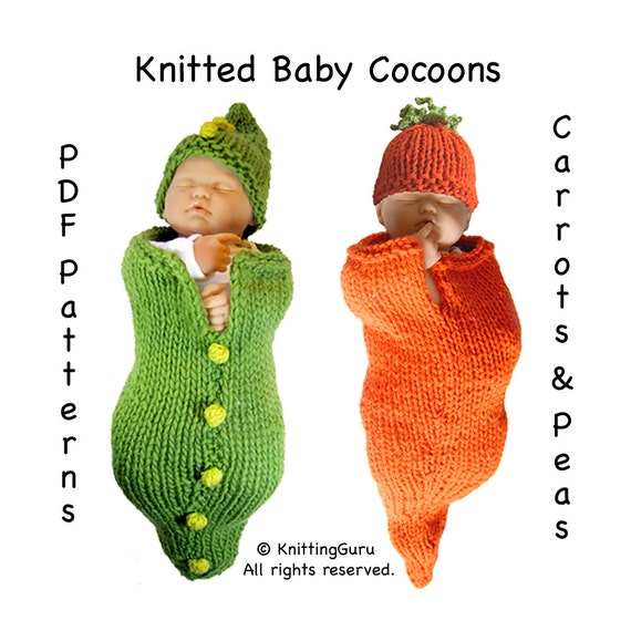 Download 2 Knitting Patterns Carrots and Peas Baby Cocoons Costumes