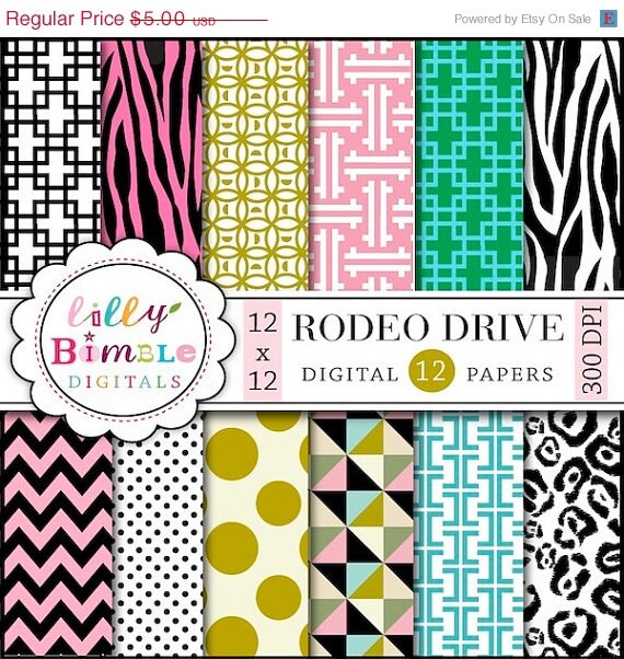 50% off Digital Papers for monogramming, zebra, leopard prints, Rodeo Drive INSTANT Download Il_570xn