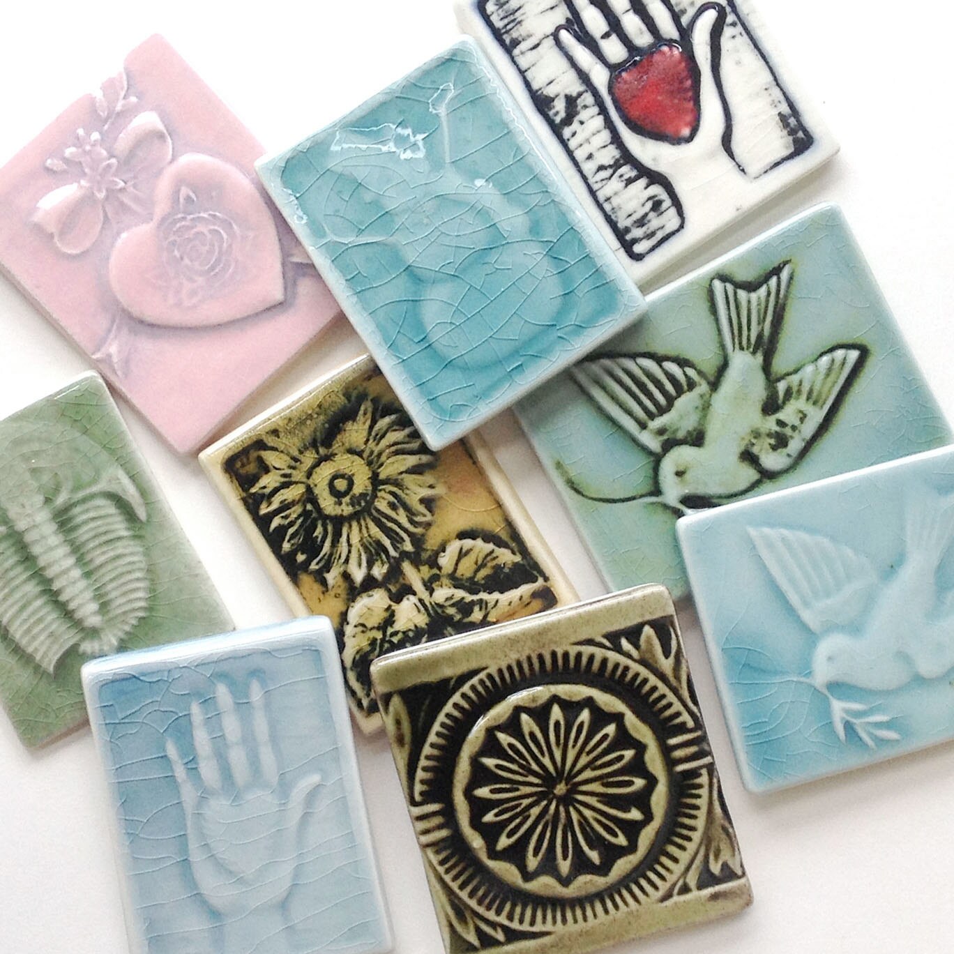 Small decorative ornament tiles 10 pieces of handmade tiles
