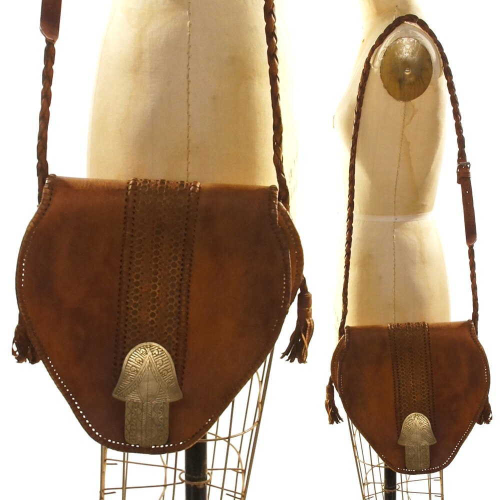Moroccan Leather Purse / Tooled Leather Bag / Four Winds