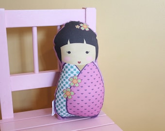 stuffed Doll Kokeshi by PETUNIAS - pillow japanese kimono plush softie room decor toddler baby gift photo prop toy pillow ready to ship