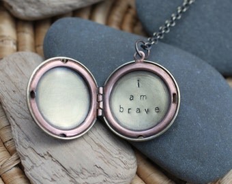 round basketweave hand stamped soul mantra locket