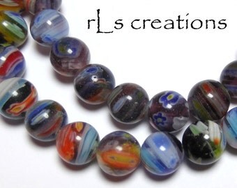 Millefiori Multi-Colors Beads with Flowers 7mm-8mm Round #3