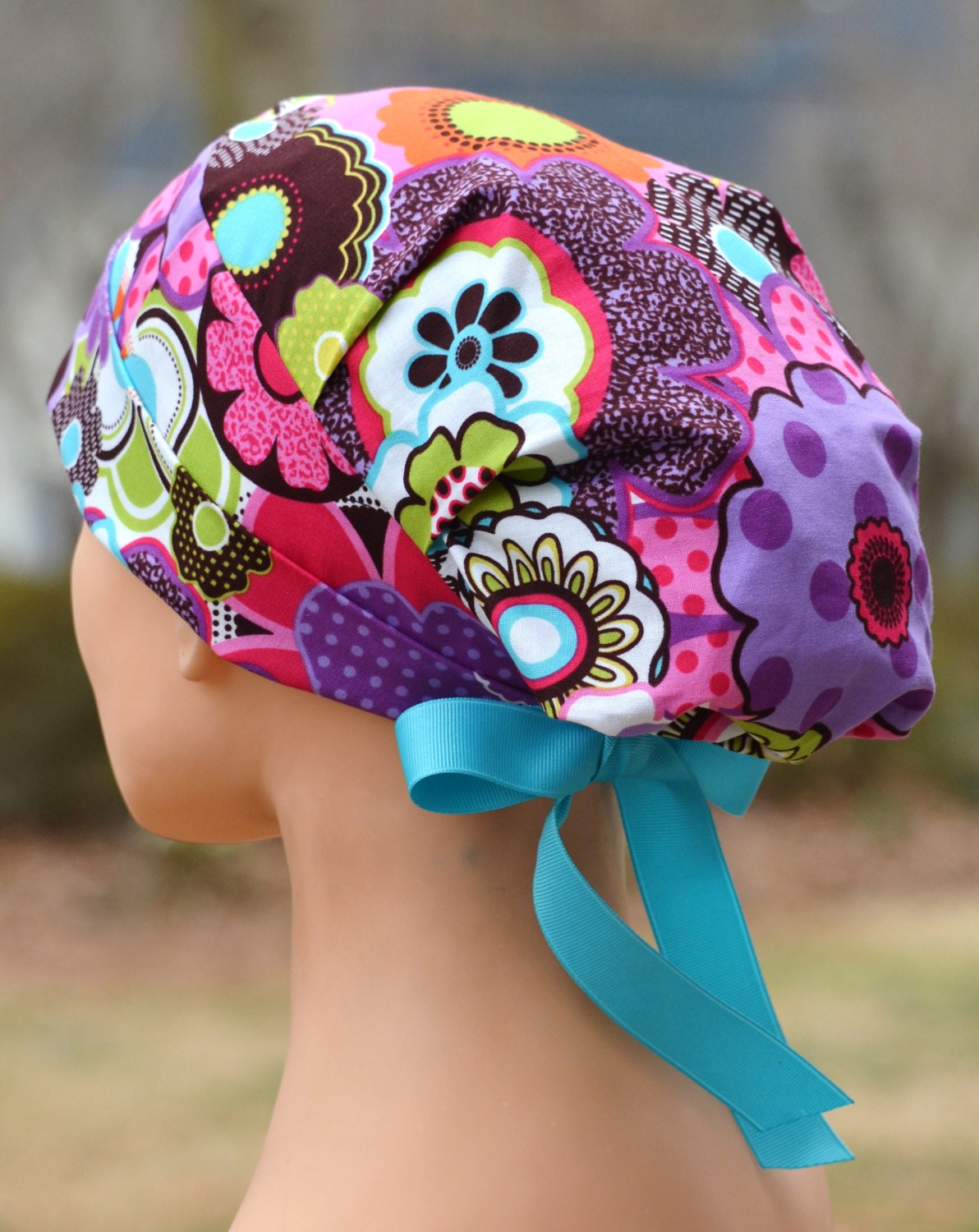 LARGE Surgical Scrub Cap Perfect Fit Tie Back with RIBBON
