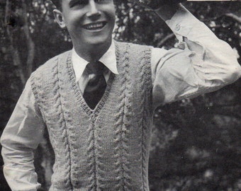 PDF Vintage 1940s Fair Isle Pullover Vest for Men Knitting