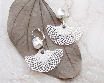 Needle lace Earrings Bridal Pearl Earrings Marie Antoinette style