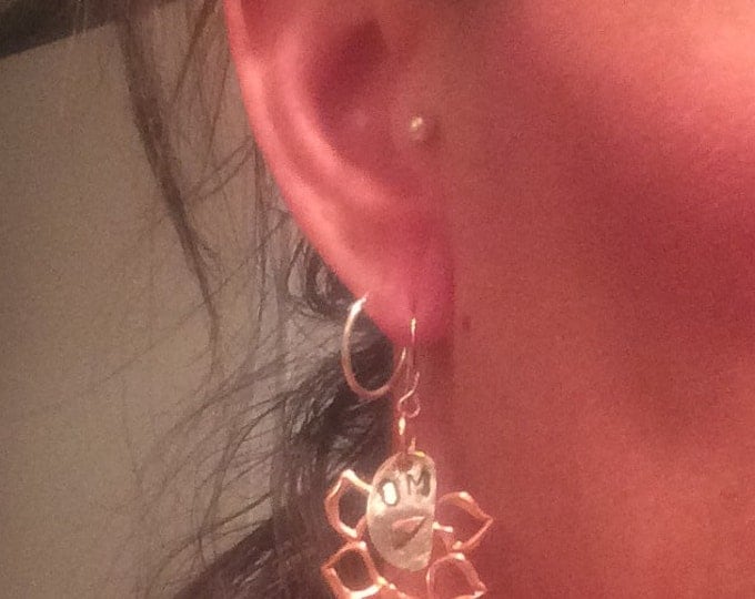 Lotus Earrings * Om* Om Jewelry * Sterling Stamped* *Mixed Metal * Copper Earrings * Hand Stamped OM