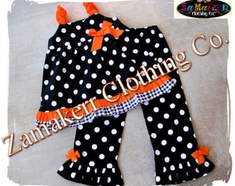 Custom Boutique Clothing Halloween Black Orange Costume Toddler Infant Baby Cute Pant Outfit Set 3 6 9 12 18 24 month size 2T 3T 4T 5T 6 7 8
