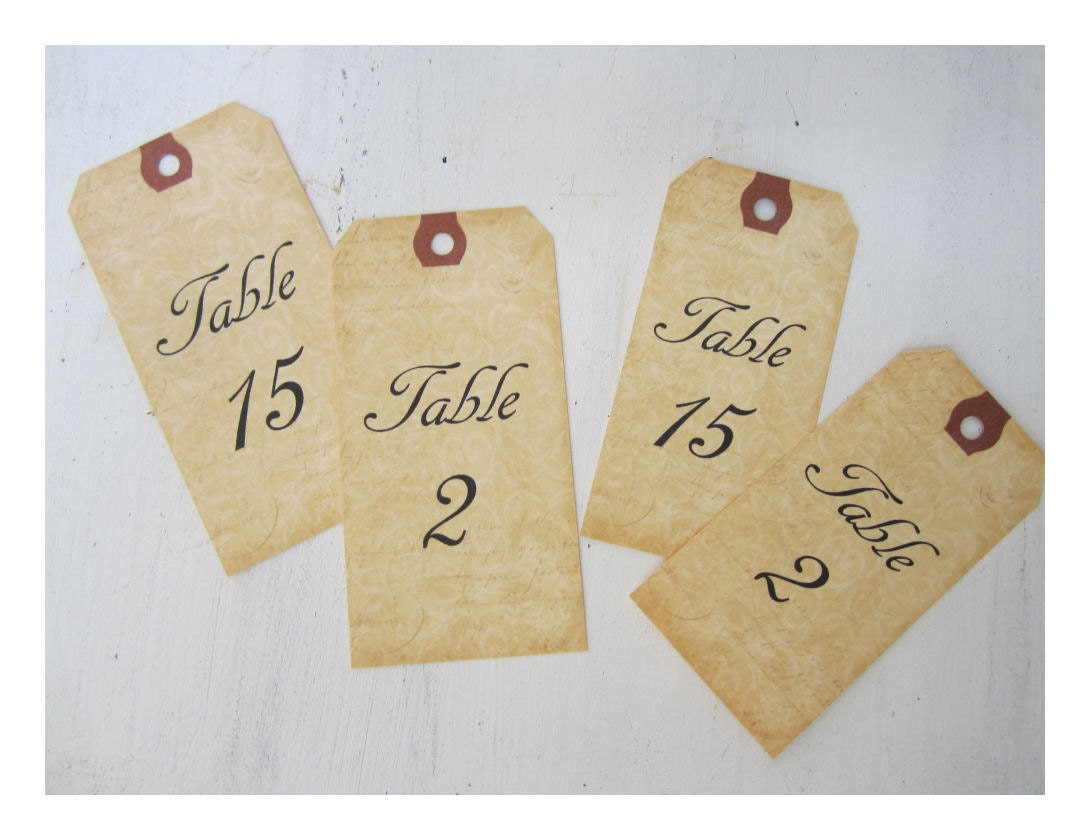 12 Aged Table Number Tags, Double Sided Wedding Table Numbers, Country Wedding Numbers