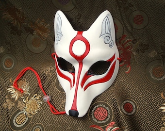 Black Okami leather mask ...handmade Japanese wolf by Merimask