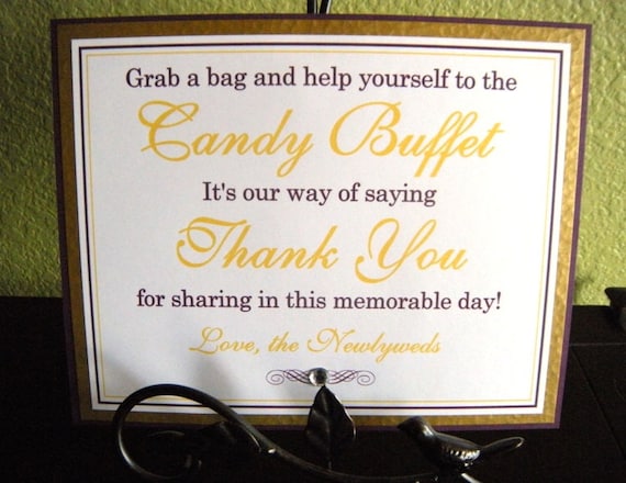 8x10 Flat Wedding Candy Buffet Sign in Purple and Metallic Gold with Rhinestone - READY TO SHIP