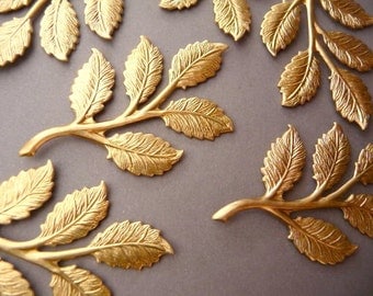 6 Brass Rose Leaf Branch Findings