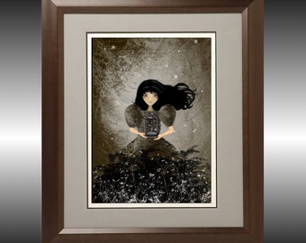 Dark Goth Girl with Dragonflies Art Print ---I m Not Letting Go -- 8x10