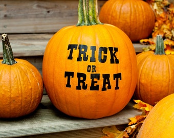 Halloween Pumpkin Decals, "Trick or Treat", jack o lantern decals, trick or treat, pumpkin stickers, fall pumpkin decor, front porch decor