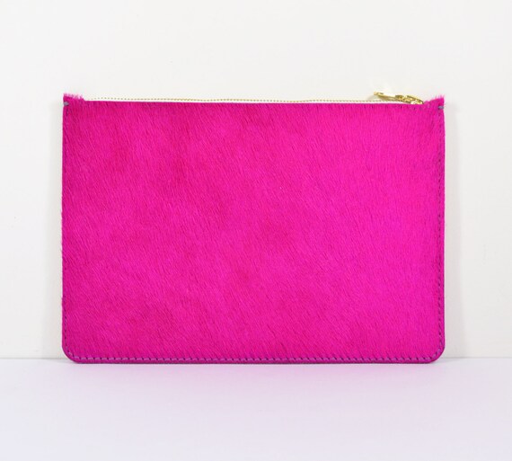 Coralie Handmade Pink Hair On Hide Leather Clutch by delacyonline