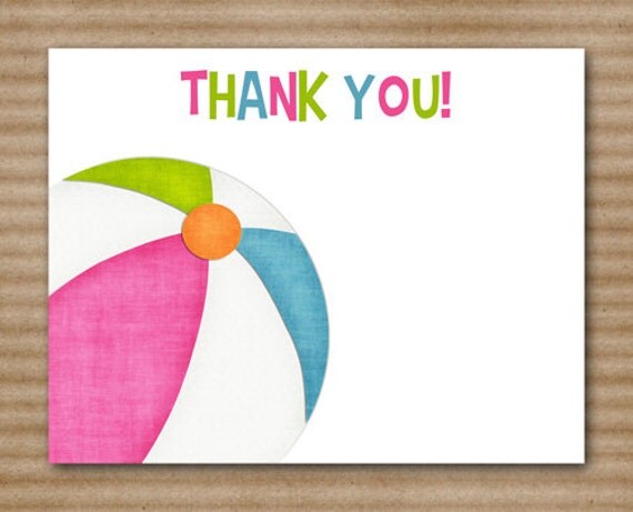 PRINTABLE Pool Party Thank You Cards Beach by PaperHouseDesigns