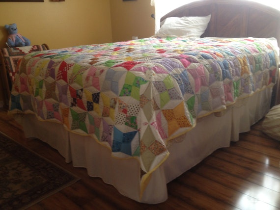 Handmade 1970s Patchwork Quilt by goinggreen on Etsy