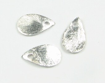 11mm Curved Petal Teardrops Shaped Bali Sterling Silver Brushed Line Texture Charms Components (10 beads)