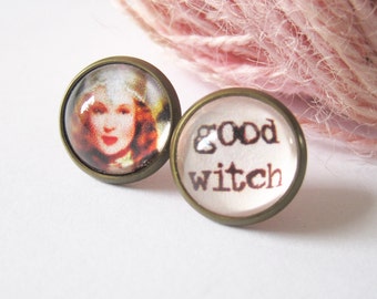 Glinda Good Witch Mismatched Antique Brass Post Earrings