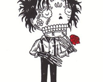 Calavera Scissorhands Limited Edition Gocco Screenprint Day of the Dead Art