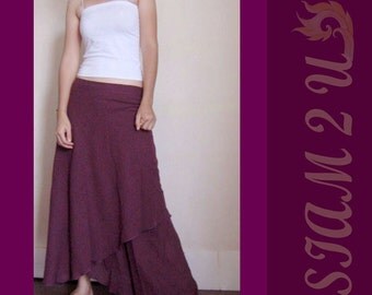Custom Made Boho Hippie Purple Cotton Two Layers long Circle Wrap Skirt S-L (H)
