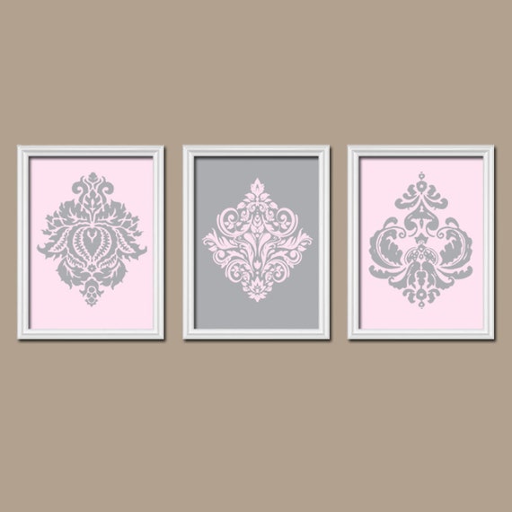 Pink Gray Wall Art Damask Wall Art Pink Gray Nursery by TRMdesign