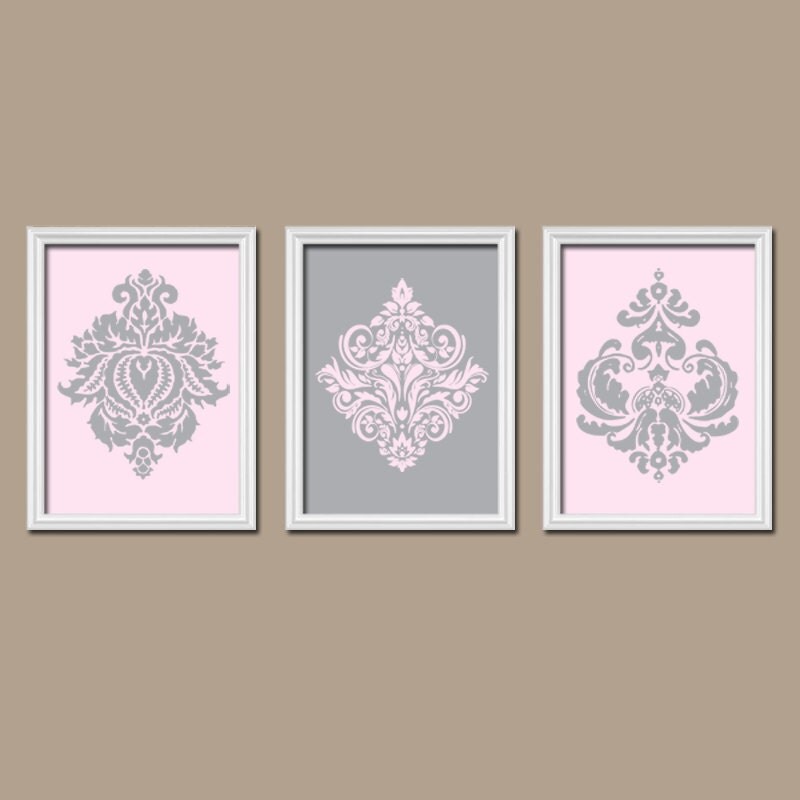Pink Gray Wall Art Damask Wall Art Pink Gray Nursery by TRMdesign