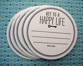 Letterpress Coaster Set - key to a happy life (set of 30)