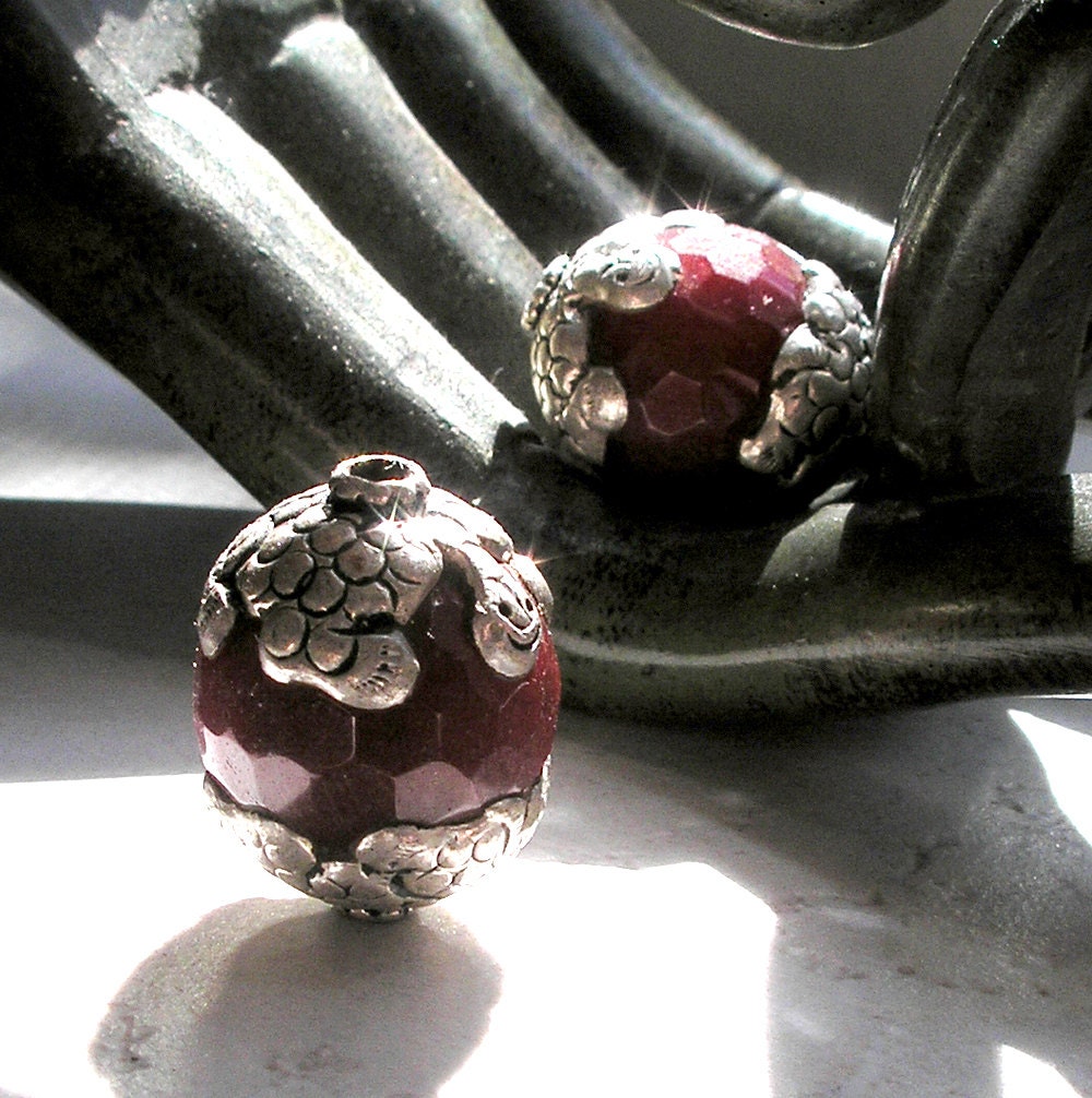 Ethnic Tibetan Ruby Quartz Sterling Silver Beads Tibetan