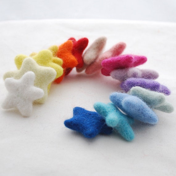 Assorted 100 Wool Felt Star 15 Count Approx 35mm by handmadeonly