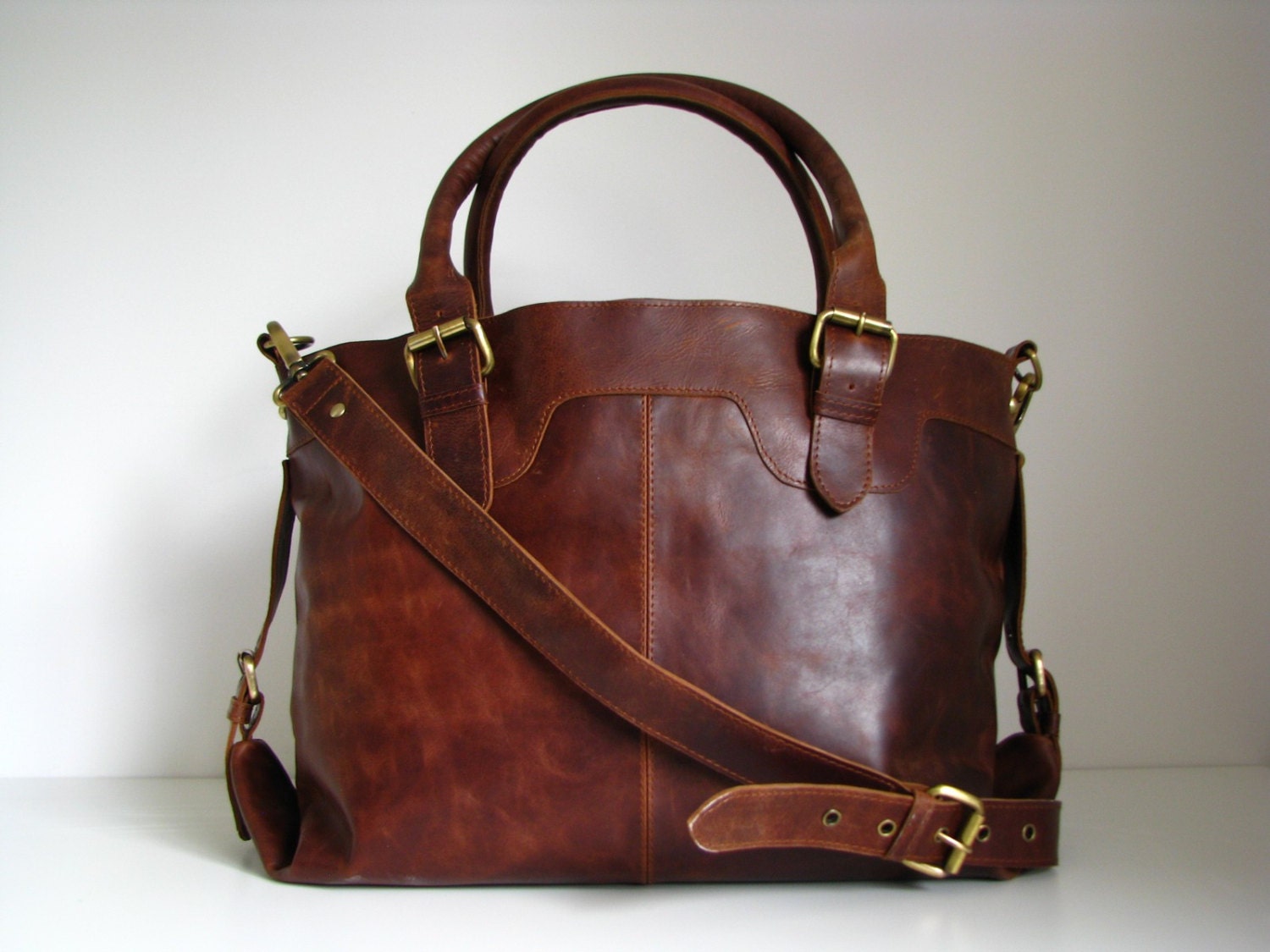 Large Leather Purse in Vintage Brown by TheLeatherStore on Etsy