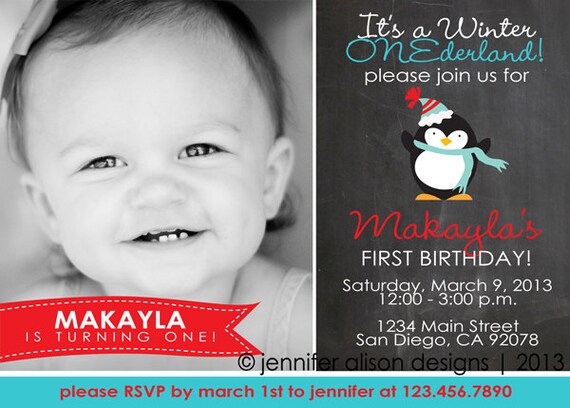 winter onederland party, penguin invitation Winter ONEderland Chalkboard Penguin Party Printable Photo Invitation PERSONALIZED / Birthday Party / Baby Shower / BBQ