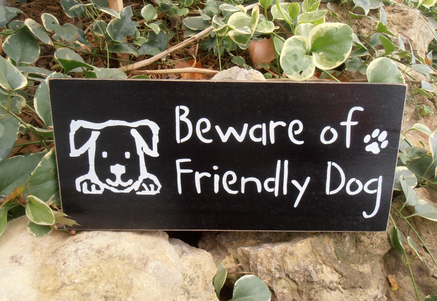 Beware of Friendly Dog Wood Sign by NeseDecor on Etsy