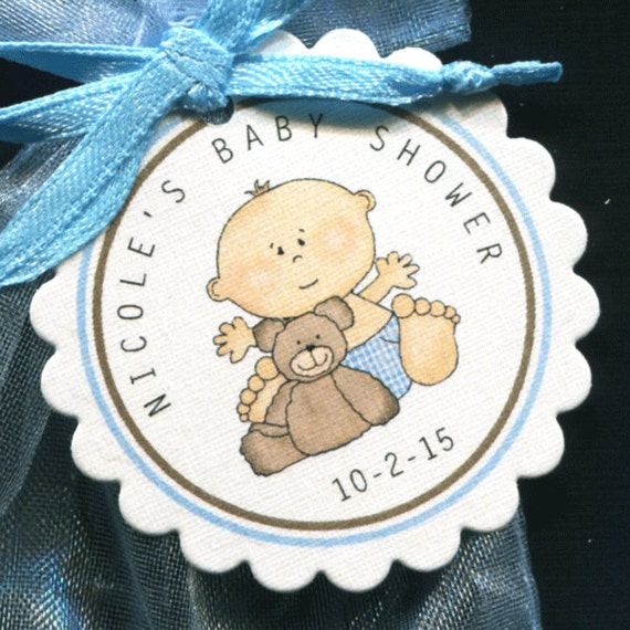 Personalized Baby Shower Favor Tags baby boy with teddy bear