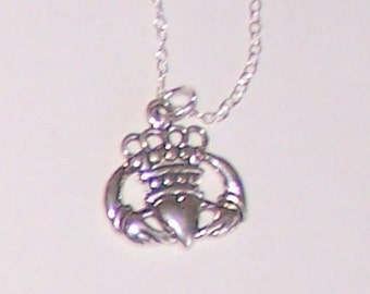 Sterling Silver CLADDAGH HEART Pendant and Chain - Celtic, Irish, Scottish
