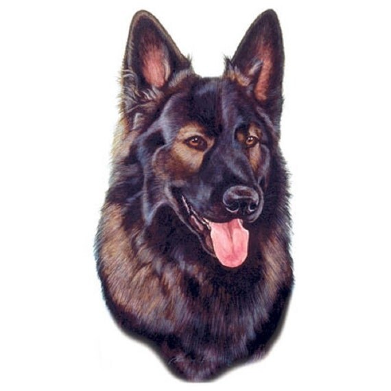 Items similar to GERMAN SHEPHERD (BLACK) Dog Head on One 16 inch Fabric