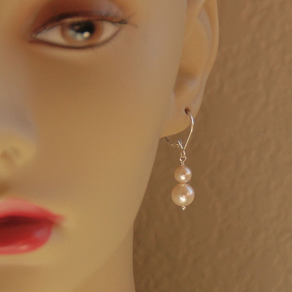 Pearl Earring Double Ivory Pearl Leverback Earring for Bride