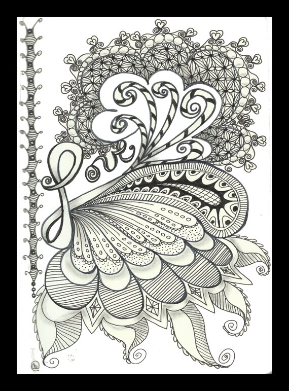 Items similar to Zentangle abstract "LOVE"' wall hanging, art print