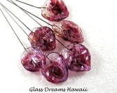 Magenta Glass Leaf Headpins (6) - Lampwork Glass Leaves - Handmade Glass Beads - Hawaii Handmade Lampwork Magenta Glass Leaf Headpins (6) - Lampwork Glass Leaves - Handmade Glass Beads - Hawaii Handmade Lampwork