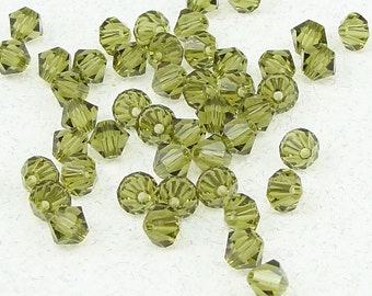 48 KHAKI GREEN 4mm Swarovski Bicone Beads - Muted Olive Green Beads - Article 5328 5301 4mm Bicones