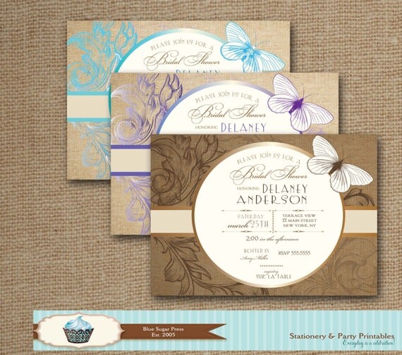 Burlap Floral Bridal Shower Invitation, Rustic Butterfly bridal shower invitation - Caterina Il_570xn