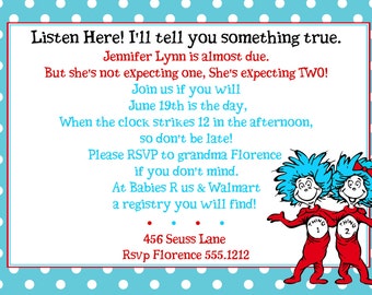 Thing 1 & Thing 2 TWIN Baby Shower Invitations , Dr Seuss TWIN Baby ...