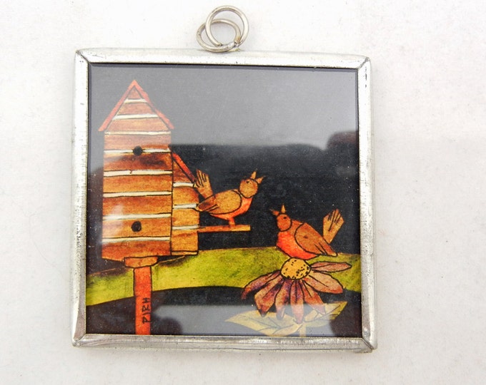 2 Large Message Pendant or Ornament in Metal Frame Under Glass